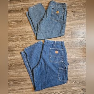 Carhartt LOT OF 2 Men's 100% Cotton Denim Jeans Relaxed Fit Dungaree Fit 42x30